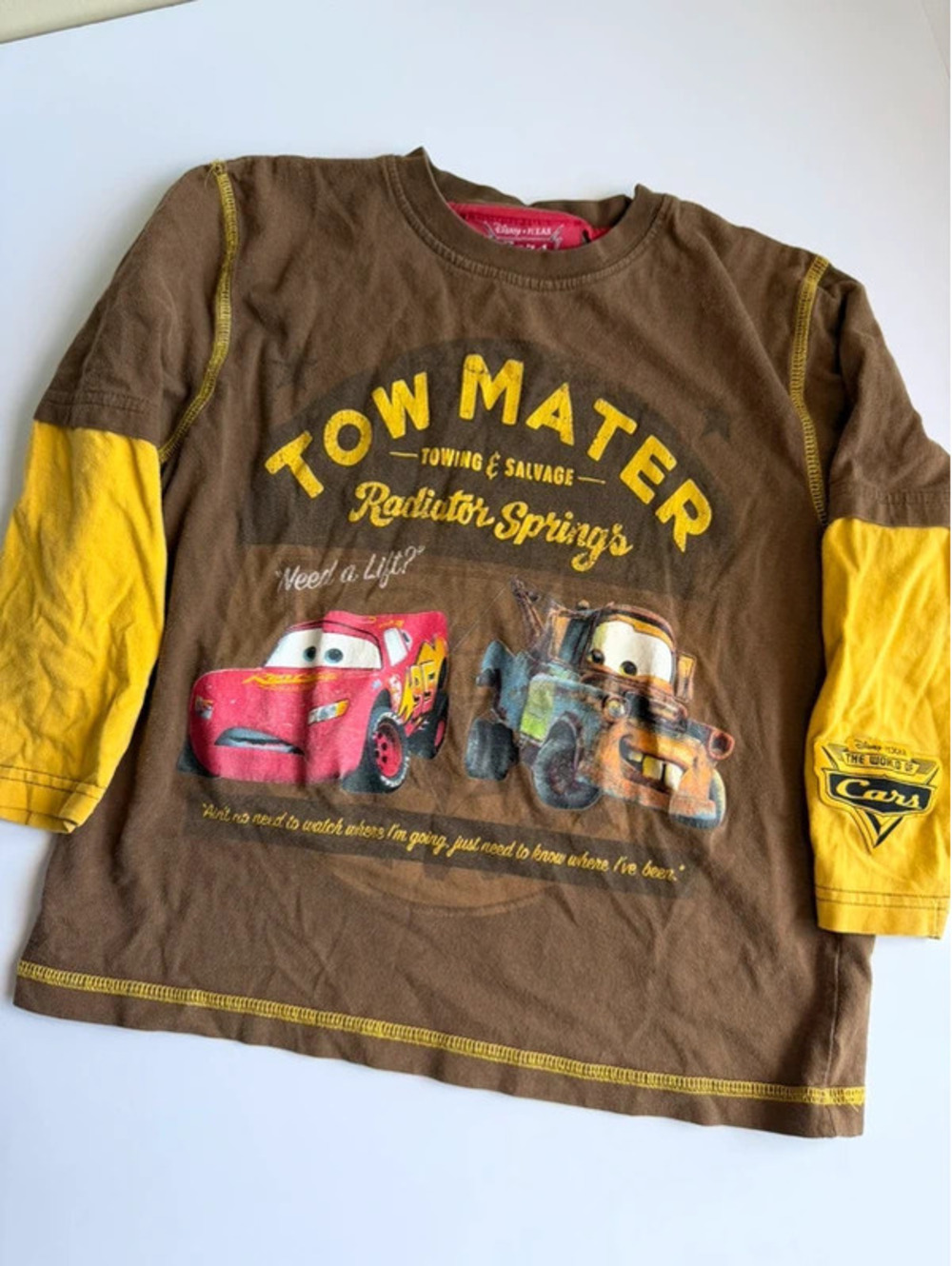 Disney Pixar Cars Tow Mater Lightning McQueen Layered Look T-Shirt Fits 5T